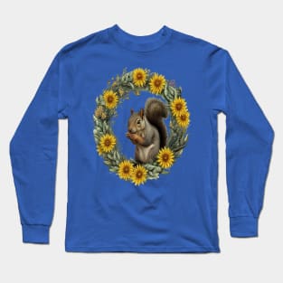 Gray Squirrel With Yellow Flower Wreath Kentucky State Tattoo Art Long Sleeve T-Shirt